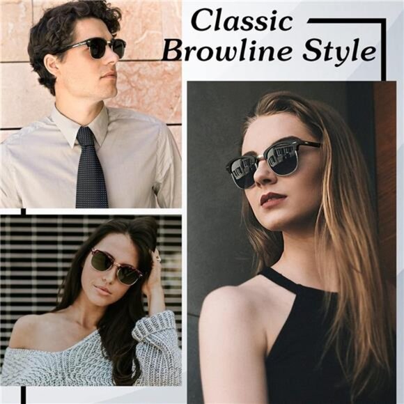 Unisex Polarized Sunglasses Semi Rimless Retro Shades UV400 Protection